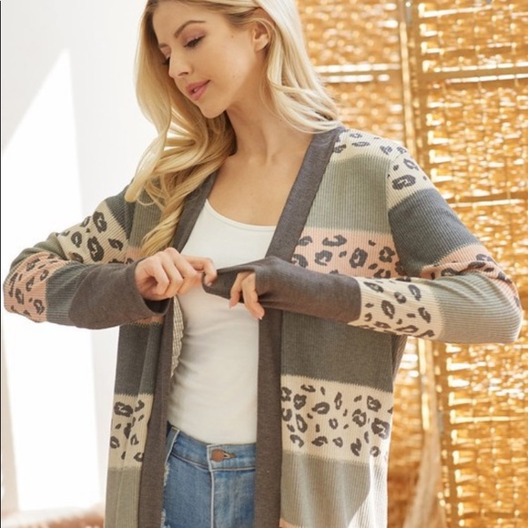 Long sleeve stripe animal cardigan. Made in USA - Picture 6 of 7